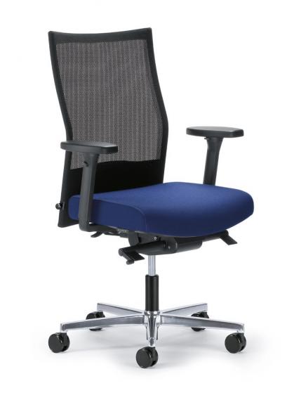 Bürostuhl winSIT NET ohne Armlehnen Schwarz/Blau | Sitztiefenverstellung, Synchronmechanik | Aluminium poliert
