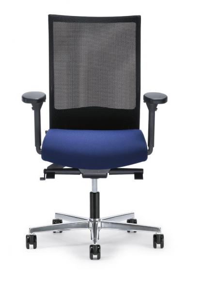 Bürostuhl winSIT NET ohne Armlehnen Schwarz/Blau | Sitzneigeverstellung-Automatik, Sitztiefenverstellung, Synchronmechanik | Aluminium poliert