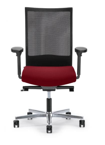Bürostuhl winSIT NET ohne Armlehnen Schwarz/Rot | Sitztiefenverstellung, Synchronmechanik | Aluminium poliert